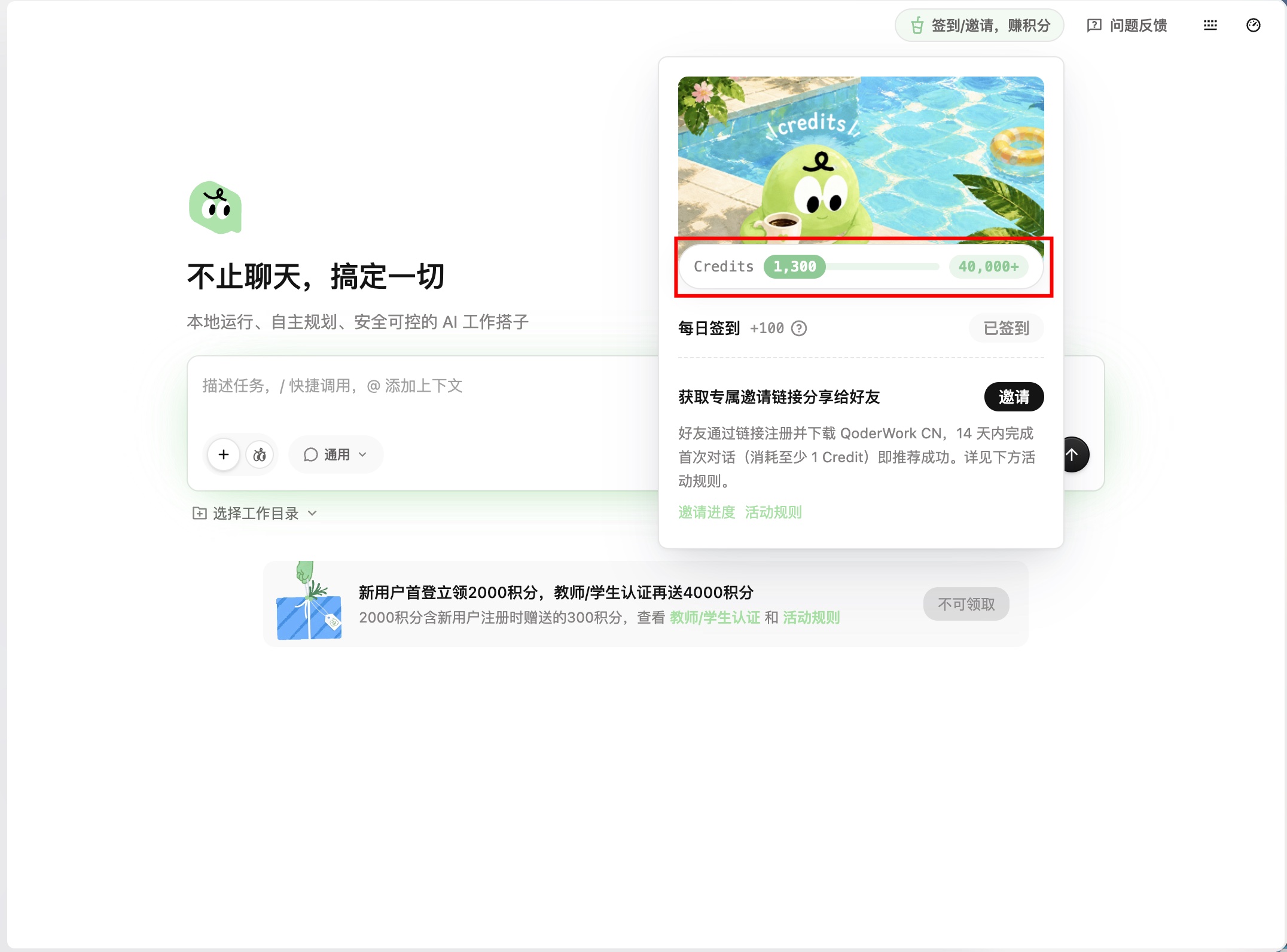 QoderWork CN 积分页